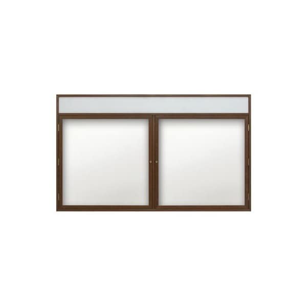 60"x36" 2-Door Enclosed Wet/Dry Erase, Header, Black Board/Walnut